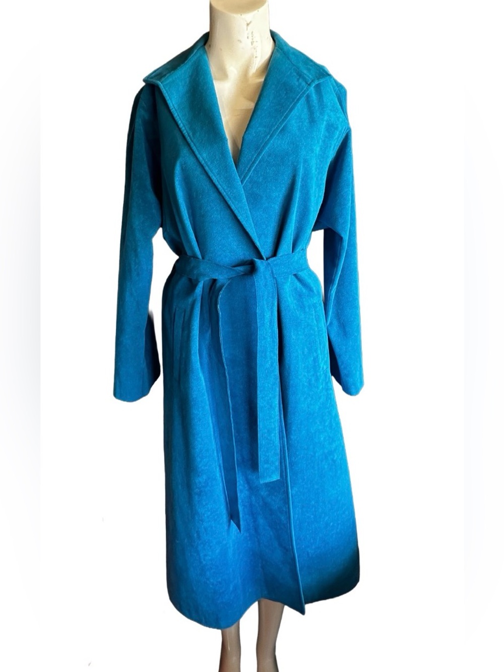 Vintage Elegant Blue/Aqua Faux Suede Trench Coat